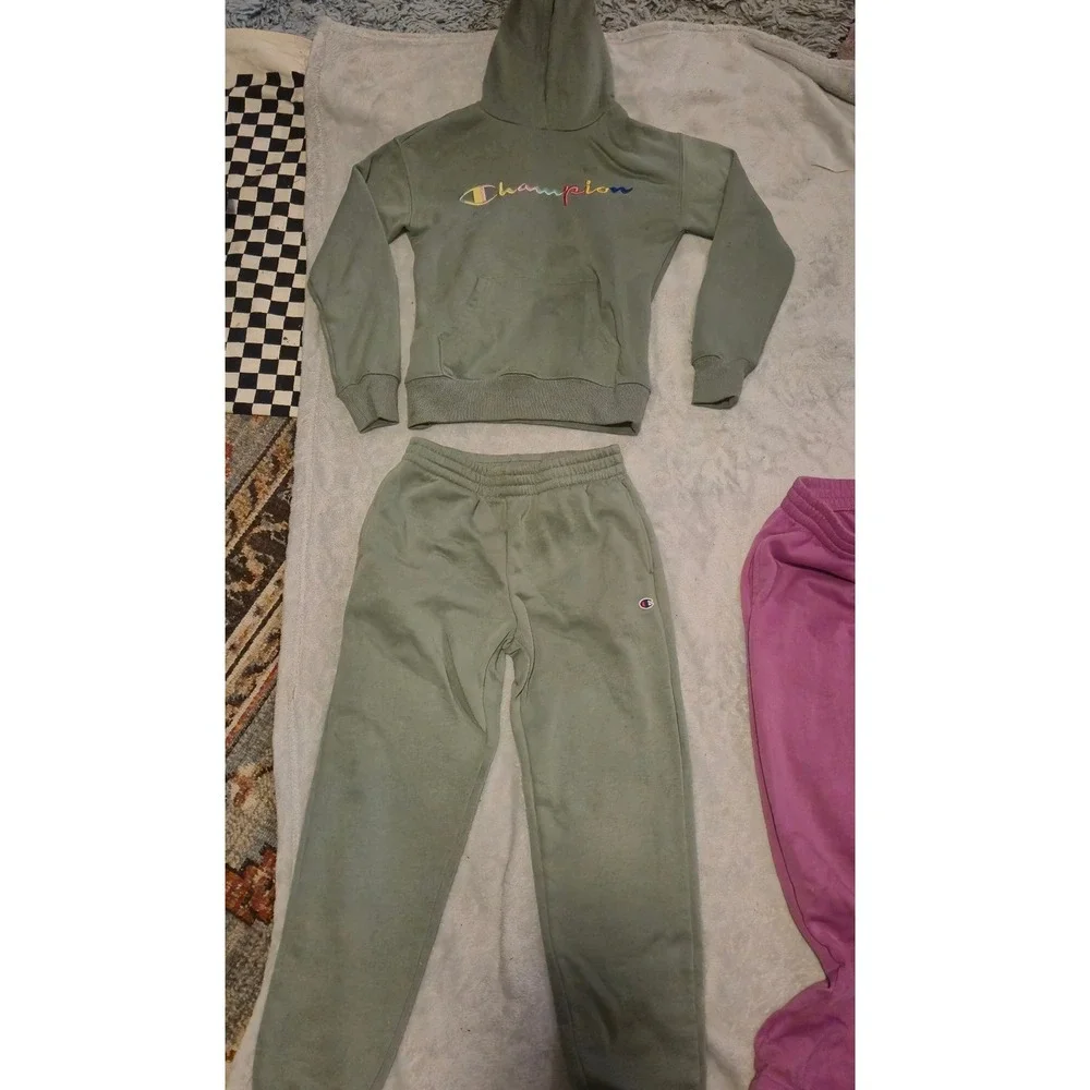 Champion Girls Sage‎ Green Rainbow Logo Hoodie and Sweatpants Set Size M 8